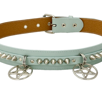 BT653M-TURQUOISE  PREMIUM VEGAN LEATHER UK77 STUD PENTAGRAM CHAIN BELT