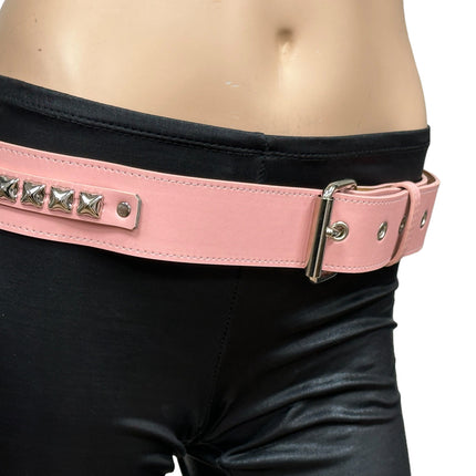BT654M-PINK  PREMIUM VEGAN LEATHER PYRAMID  STUD PENTAGRAM CHAIN BELT