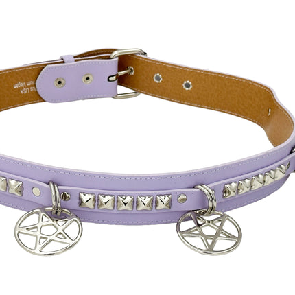BT654M-PURPLE  PREMIUM VEGAN LEATHER PYRAMID  STUD PENTAGRAM CHAIN BELT