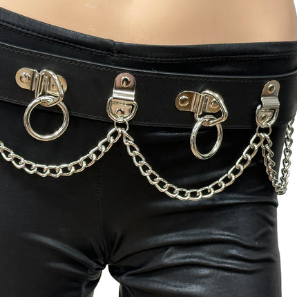 BT665M-BLACK PREMIUM VEGAN LEATHER PYRAMID  STUD PENTAGRAM CHAIN BELT