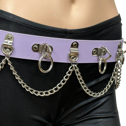 BT665M-PURPLE PREMIUM VEGAN LEATHER PYRAMID  STUD PENTAGRAM CHAIN BELT