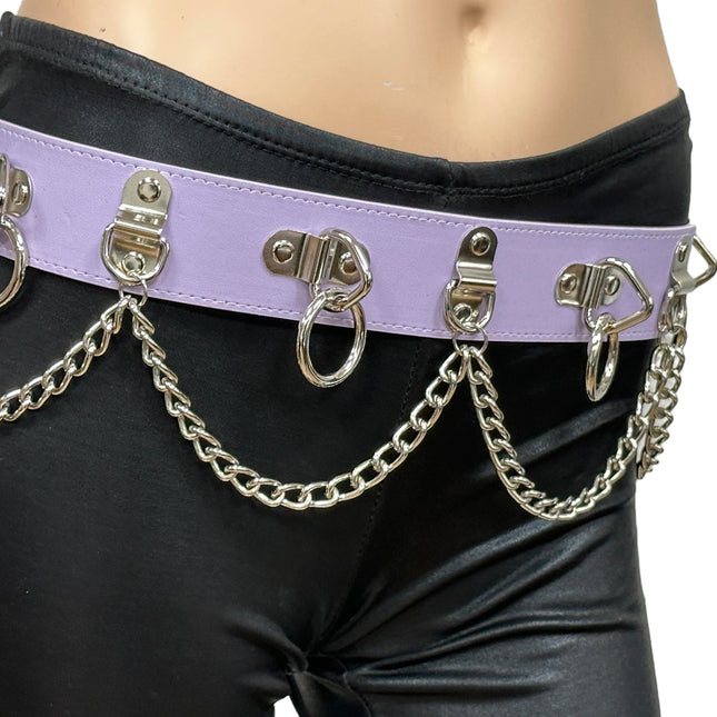 BT665M-PURPLE PREMIUM VEGAN LEATHER PYRAMID  STUD PENTAGRAM CHAIN BELT