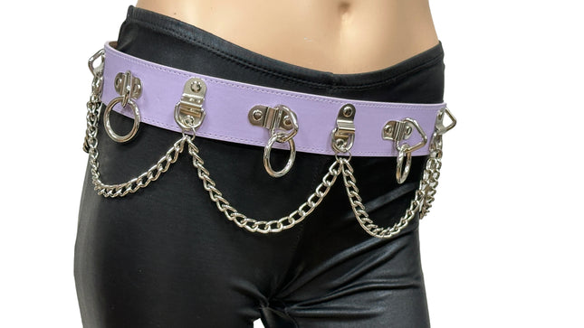 BT665M-PURPLE PREMIUM VEGAN LEATHER PYRAMID  STUD PENTAGRAM CHAIN BELT