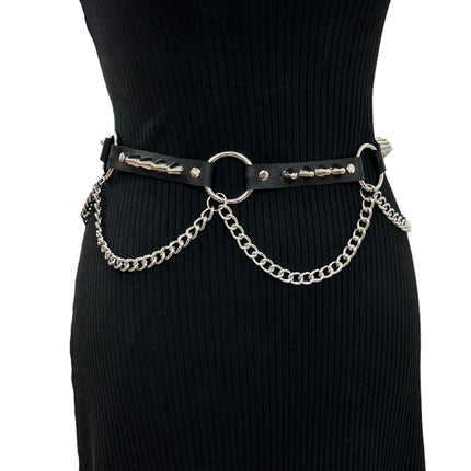 BT676  GENUINE LEATHER UK77 STUDDED 1" LARGE  SILVER RING LINK BELT
