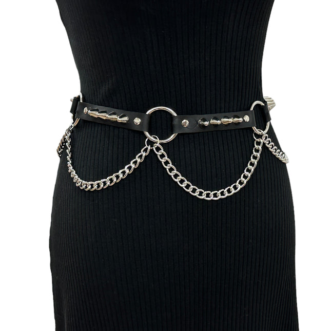 BT676  GENUINE LEATHER UK77 STUDDED 1" LARGE  SILVER RING LINK BELT