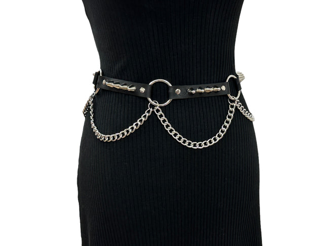 BT676  GENUINE LEATHER UK77 STUDDED 1" LARGE  SILVER RING LINK BELT