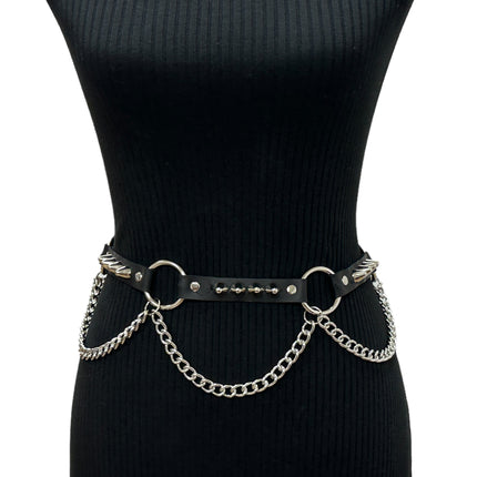 BT676  GENUINE LEATHER UK77 STUDDED 1" LARGE  SILVER RING LINK BELT