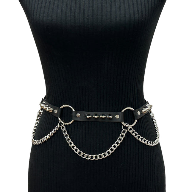 BT676  GENUINE LEATHER UK77 STUDDED 1" LARGE  SILVER RING LINK BELT