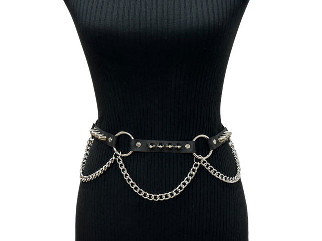 BT676  GENUINE LEATHER UK77 STUDDED 1" LARGE  SILVER RING LINK BELT