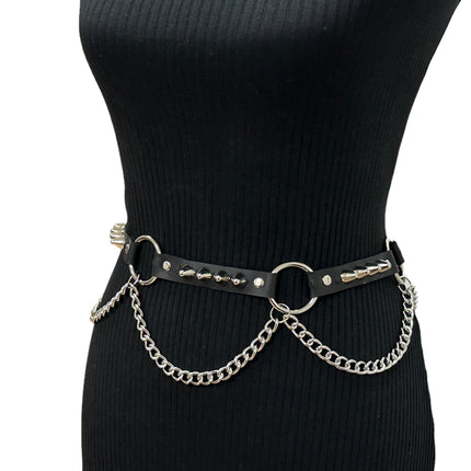 BT676  GENUINE LEATHER UK77 STUDDED 1" LARGE  SILVER RING LINK BELT