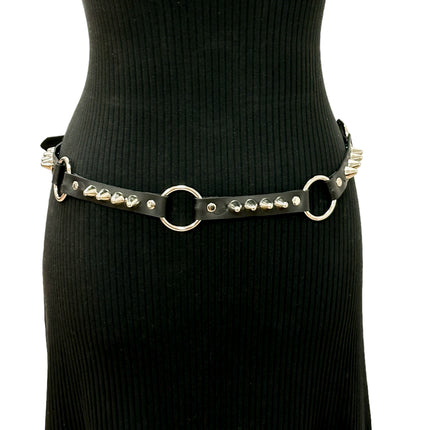 BT676  GENUINE LEATHER UK77 STUDDED 1" LARGE  SILVER RING LINK BELT