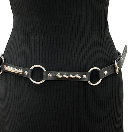 BT676  GENUINE LEATHER UK77 STUDDED 1" LARGE  SILVER RING LINK BELT
