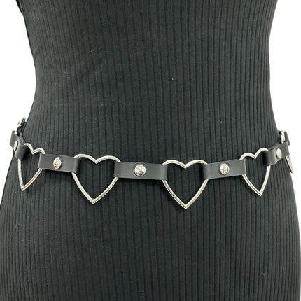 BT682 LARGE HEART SILVER RING GEUINE LEATHER  LINK BELT