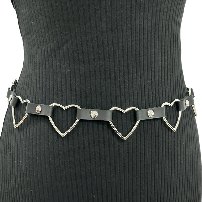 BT682 LARGE HEART SILVER RING GEUINE LEATHER  LINK BELT