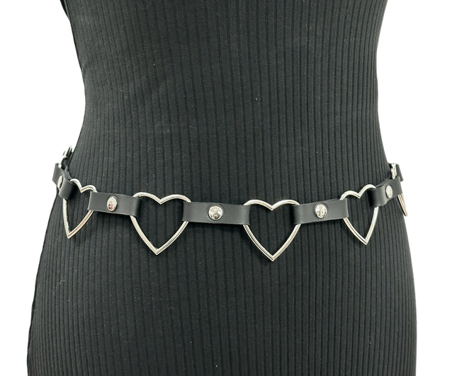 BT682 LARGE HEART SILVER RING GEUINE LEATHER  LINK BELT