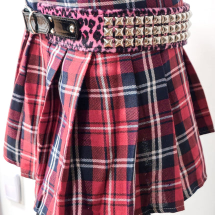 BT704L-LEOPARD FUZZY FABRIC STUDDED WAIST BELT