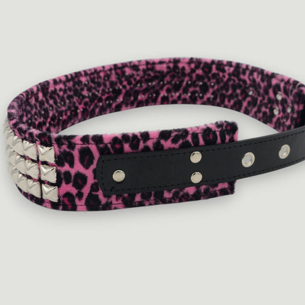 BT704L-LEOPARD FUZZY FABRIC STUDDED WAIST BELT