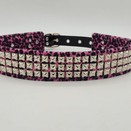 BT704L-LEOPARD FUZZY FABRIC STUDDED WAIST BELT