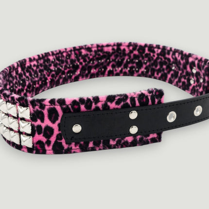 BT704L-LEOPARD FUZZY FABRIC STUDDED WAIST BELT