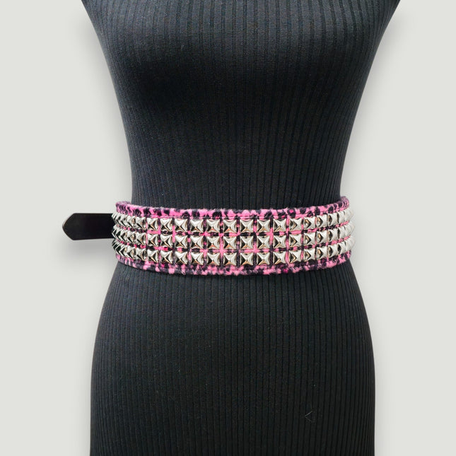 BT704L-LEOPARD FUZZY FABRIC STUDDED WAIST BELT