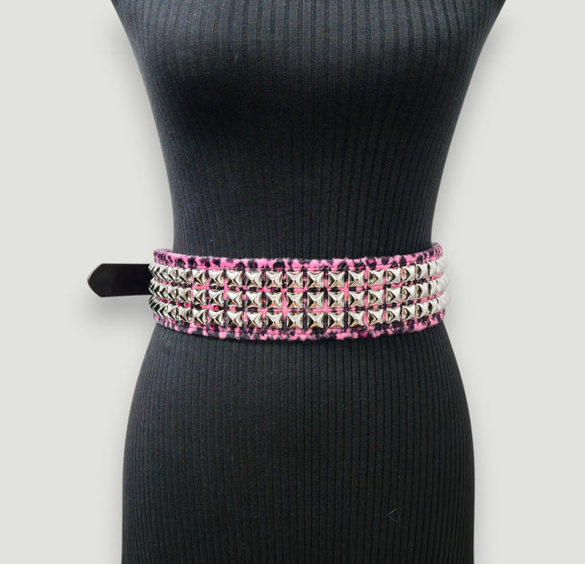 BT704L-LEOPARD FUZZY FABRIC STUDDED WAIST BELT