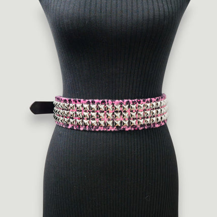 BT704L-LEOPARD FUZZY FABRIC STUDDED WAIST BELT