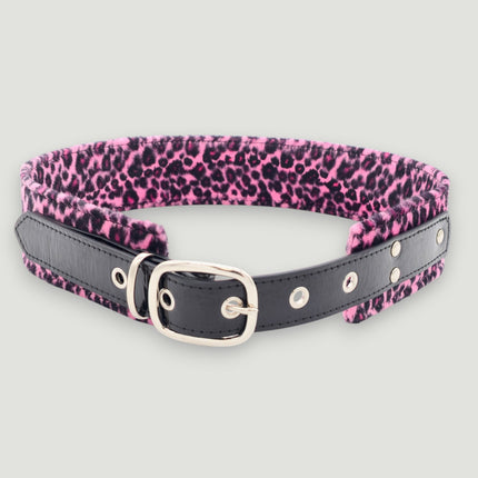 BT704L-LEATHER STRAPPED LEOPARD FUZZY FABRIC WAIST BELT