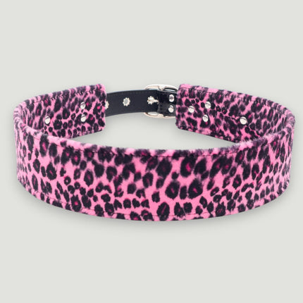 BT704L-LEATHER STRAPPED LEOPARD FUZZY FABRIC WAIST BELT