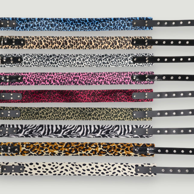 BT704L-LEATHER STRAPPED LEOPARD FUZZY FABRIC WAIST BELT