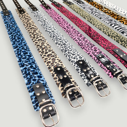BT704L-LEATHER STRAPPED LEOPARD FUZZY FABRIC WAIST BELT