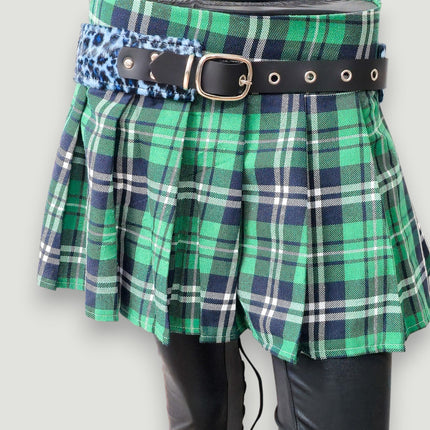 BT704L-LEATHER STRAPPED LEOPARD FUZZY FABRIC WAIST BELT