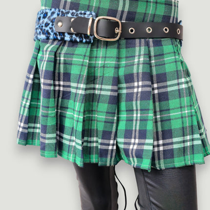 BT704L-LEATHER STRAPPED LEOPARD FUZZY FABRIC WAIST BELT