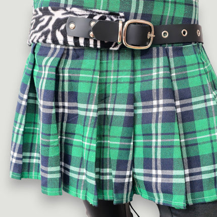 BT704L-LEATHER STRAPPED LEOPARD FUZZY FABRIC WAIST BELT