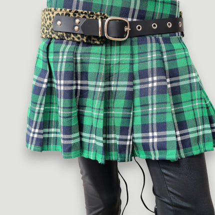 BT704L-LEATHER STRAPPED LEOPARD FUZZY FABRIC WAIST BELT