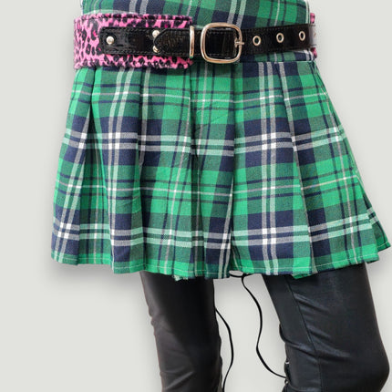 BT704L-LEATHER STRAPPED LEOPARD FUZZY FABRIC WAIST BELT