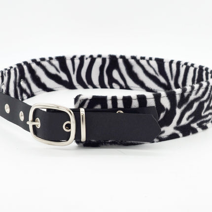 BT704L-LEATHER STRAPPED LEOPARD FUZZY FABRIC WAIST BELT