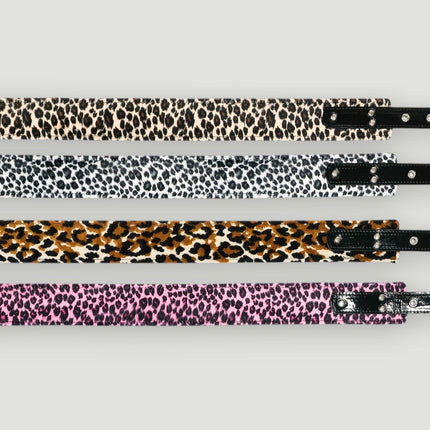 BT704L-LEATHER STRAPPED LEOPARD FUZZY FABRIC WAIST BELT