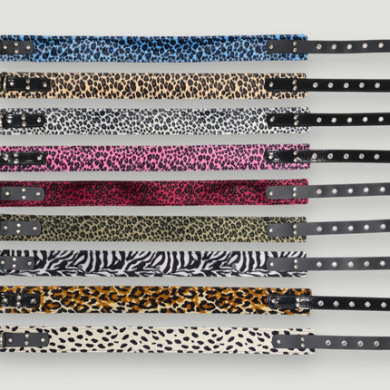 BT704L-LEATHER STRAPPED LEOPARD FUZZY FABRIC WAIST BELT