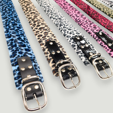 BT704L-LEATHER STRAPPED LEOPARD FUZZY FABRIC WAIST BELT