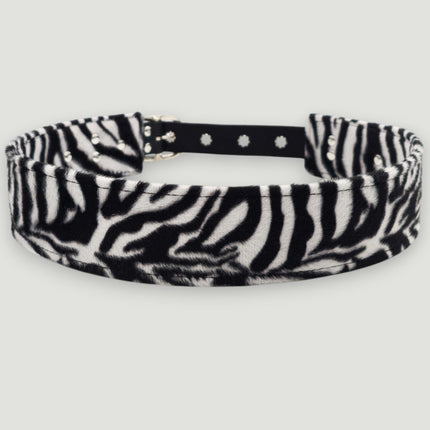 BT704L-LEATHER STRAPPED LEOPARD FUZZY FABRIC WAIST BELT