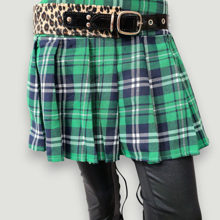 BT704L-LEATHER STRAPPED LEOPARD FUZZY FABRIC WAIST BELT
