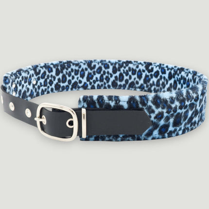 BT704L-LEATHER STRAPPED LEOPARD FUZZY FABRIC WAIST BELT
