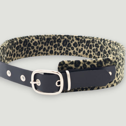 BT704L-LEATHER STRAPPED LEOPARD FUZZY FABRIC WAIST BELT
