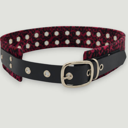 BT704L-LEOPARD FUZZY FABRIC DOULE EYELET STUDDED WAIST BELT