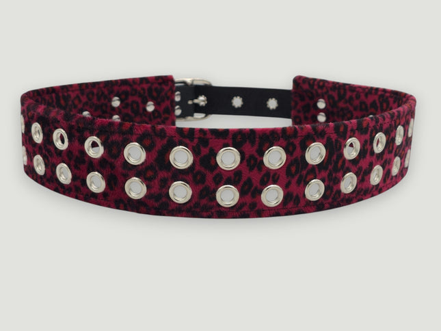 BT704L-LEOPARD FUZZY FABRIC DOULE EYELET STUDDED WAIST BELT