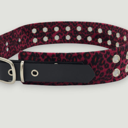 BT704L-LEOPARD FUZZY FABRIC DOULE EYELET STUDDED WAIST BELT