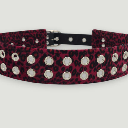 BT704L-LEOPARD FUZZY FABRIC DOULE EYELET STUDDED WAIST BELT