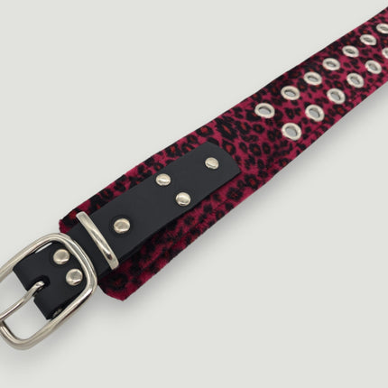 BT704L-LEOPARD FUZZY FABRIC DOULE EYELET STUDDED WAIST BELT