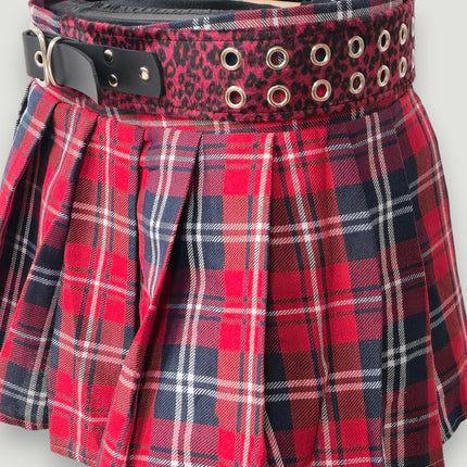 BT704L-LEOPARD FUZZY FABRIC DOULE EYELET STUDDED WAIST BELT