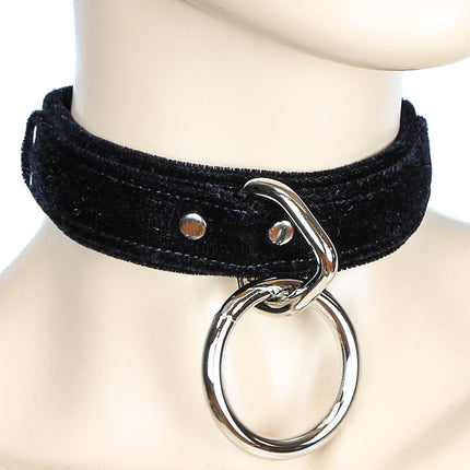 CK103 VELVET LARGE RING BONDAGE CHOKER 1 1/4" WIDE